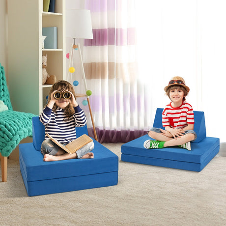 4 Pieces Convertible Kids Couch Set with 2 Folding Mats-Yellow