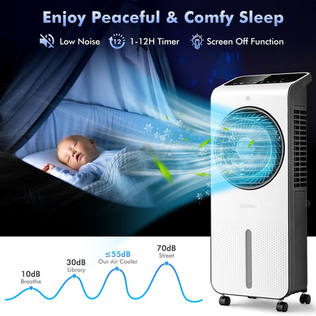 Enfriador de aire evaporativo 3 en 1 con temporizador de 12 horas a distancia - Blanco