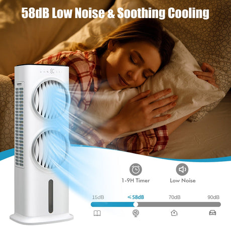 Enfriador de Aire Evaporativo 3 en 1 con Temporizador de 9H y Control Remoto - Blanco