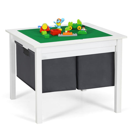 Mesa de construcción de bloques de doble cara 2 en 1 con cajones para niños - Blanca