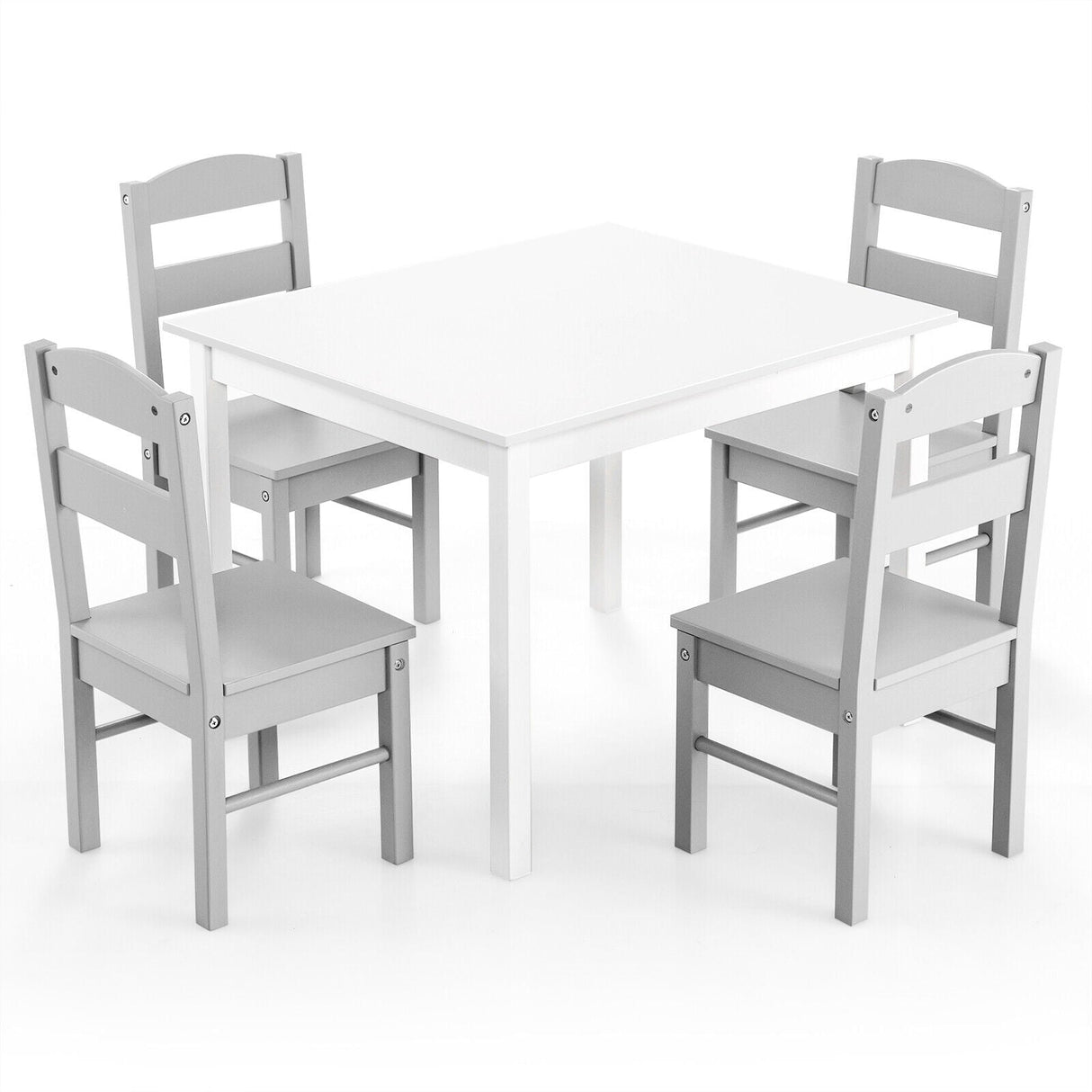 Juego de mesa y 5 sillas de madera de pino para niños