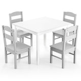 Juego de mesa y 5 sillas de madera de pino para niños