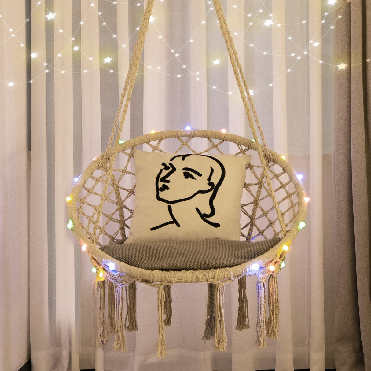 Hamaca colgante con luces LED para interior y exterior