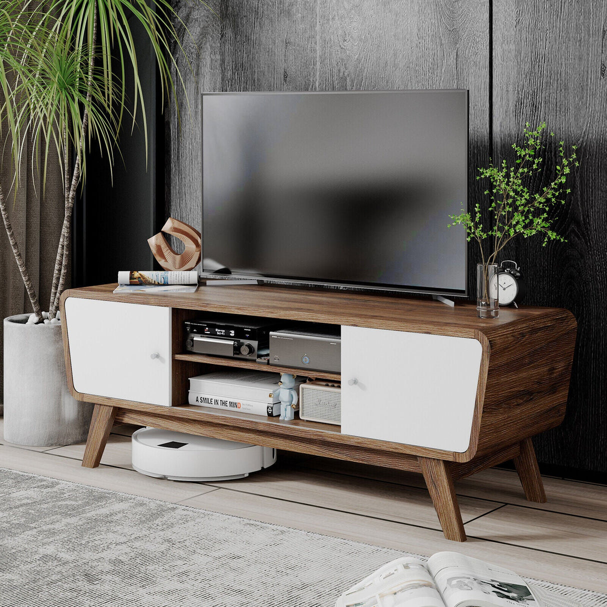 Mueble de TV con puertas corredizas y estante ajustable para televisores de hasta 55 pulgadas