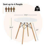Mesa de comedor redonda moderna con pata de madera maciza - Blanca