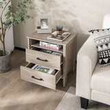 Modern Wood Grain Nightstand with Cable Hole and Open Compartment