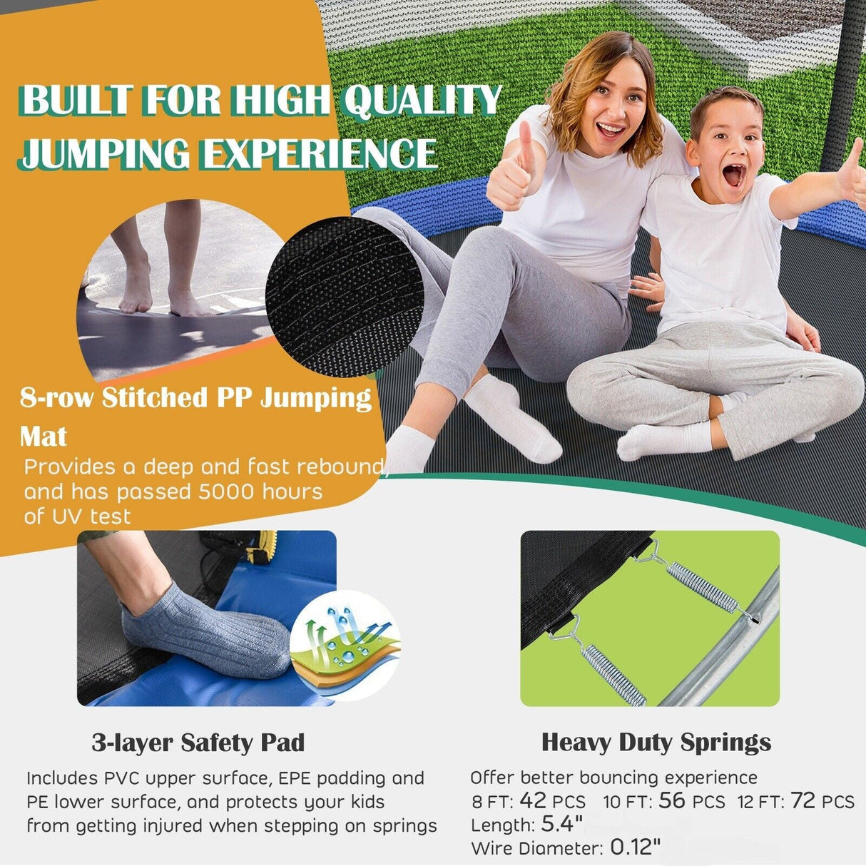 Trampolín recreativo de 8/10 pies con canasta de baloncesto