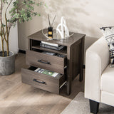 Modern Wood Grain Nightstand with Cable Hole and Open Compartment