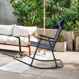 Sillón mecedora plegable liviano para exteriores con reposapiés