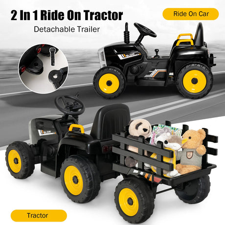 Tractor Montable de 12 V con Cargador de Tierra de 3 Velocidades para Niños de 3+ Años