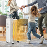 Calentador espacial de aceite de 1500W con ruedas universales y 3 niveles de calor-Blanco