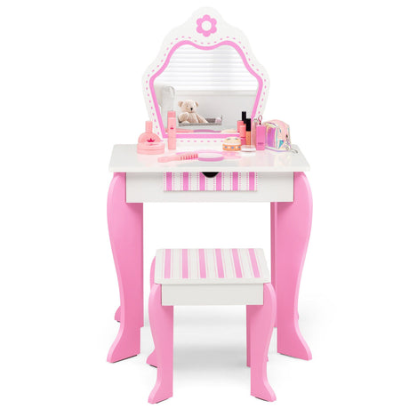 Set de tocador 2 en 1 para niños pequeños con tapa desmontable y bonitos estampados de flores - Blanco