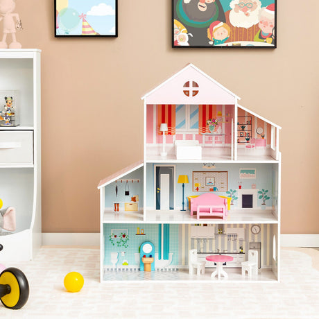Casa de muñecas de 3 niveles con muebles, regalo para mayores de 3 años