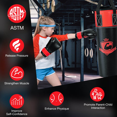 Juego de saco de boxeo colgante para niños de 11 libras con guantes de boxeo - Negro