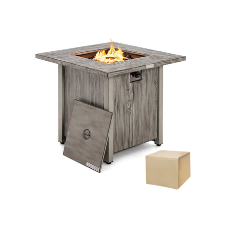 Mesa fogata cuadrada de 28 pulgadas y 40 000 BTU con tapa y rocas de lava-Gris
