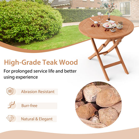 Mesa de café redonda plegable de madera de teca indonesia para patio de 31.5 pulgadas