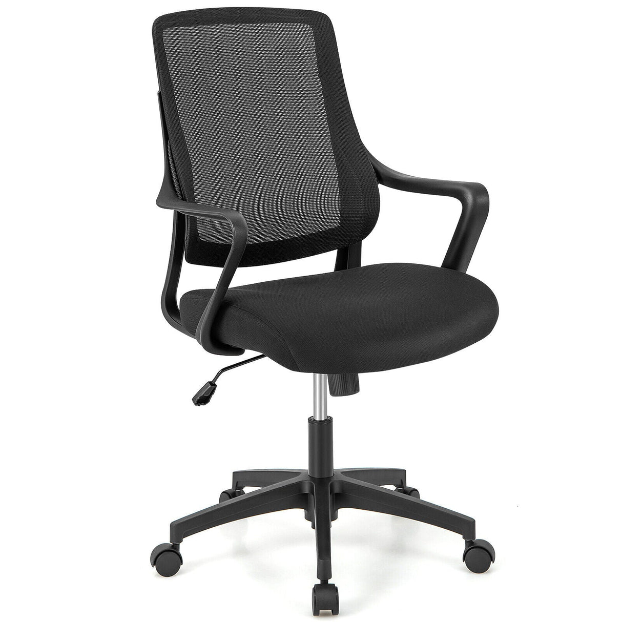 Silla Moderna de Malla Transpirable con Respaldo Curvo y Reposabrazos - Negro