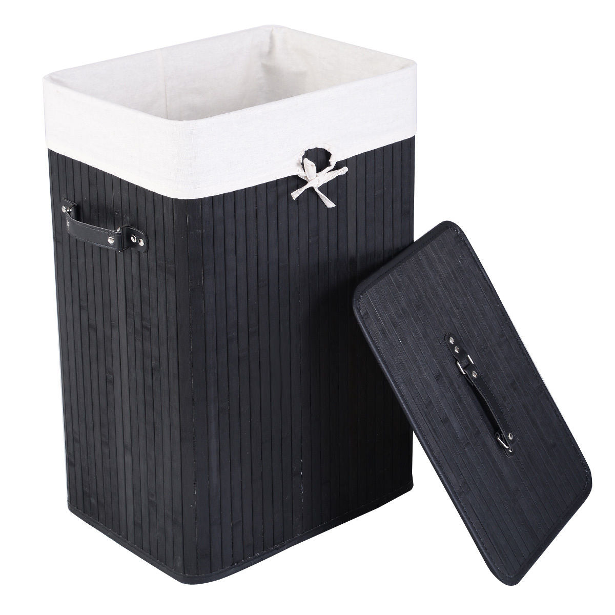 Cesto de ropa de bambú rectangular de 19 galones con asas y tapa