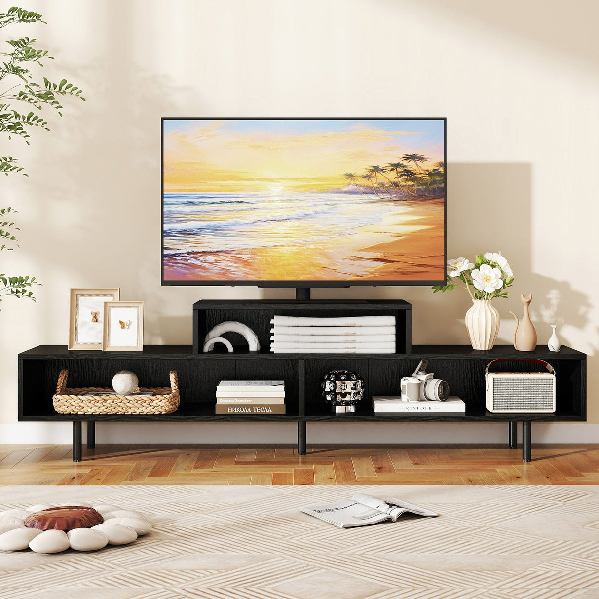 Mueble para TV de 3 Compartimentos para Televisores de hasta 70 Pulgadas con Compartimentos Abiertos