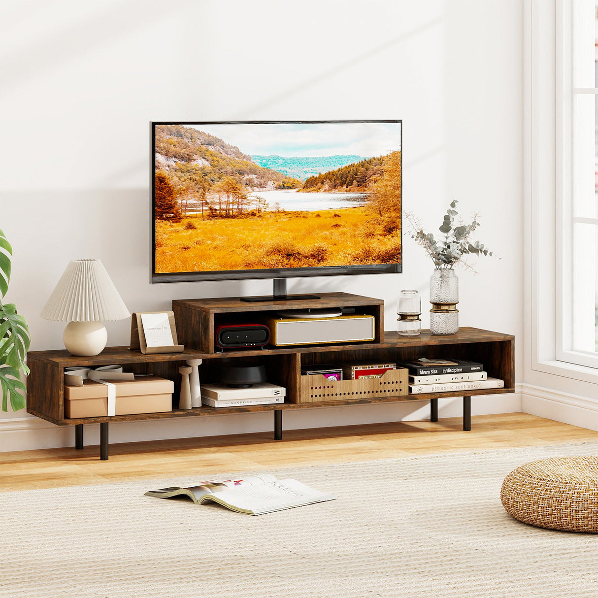 Mueble para TV de 3 Compartimentos para Televisores de hasta 70 Pulgadas con Compartimentos Abiertos