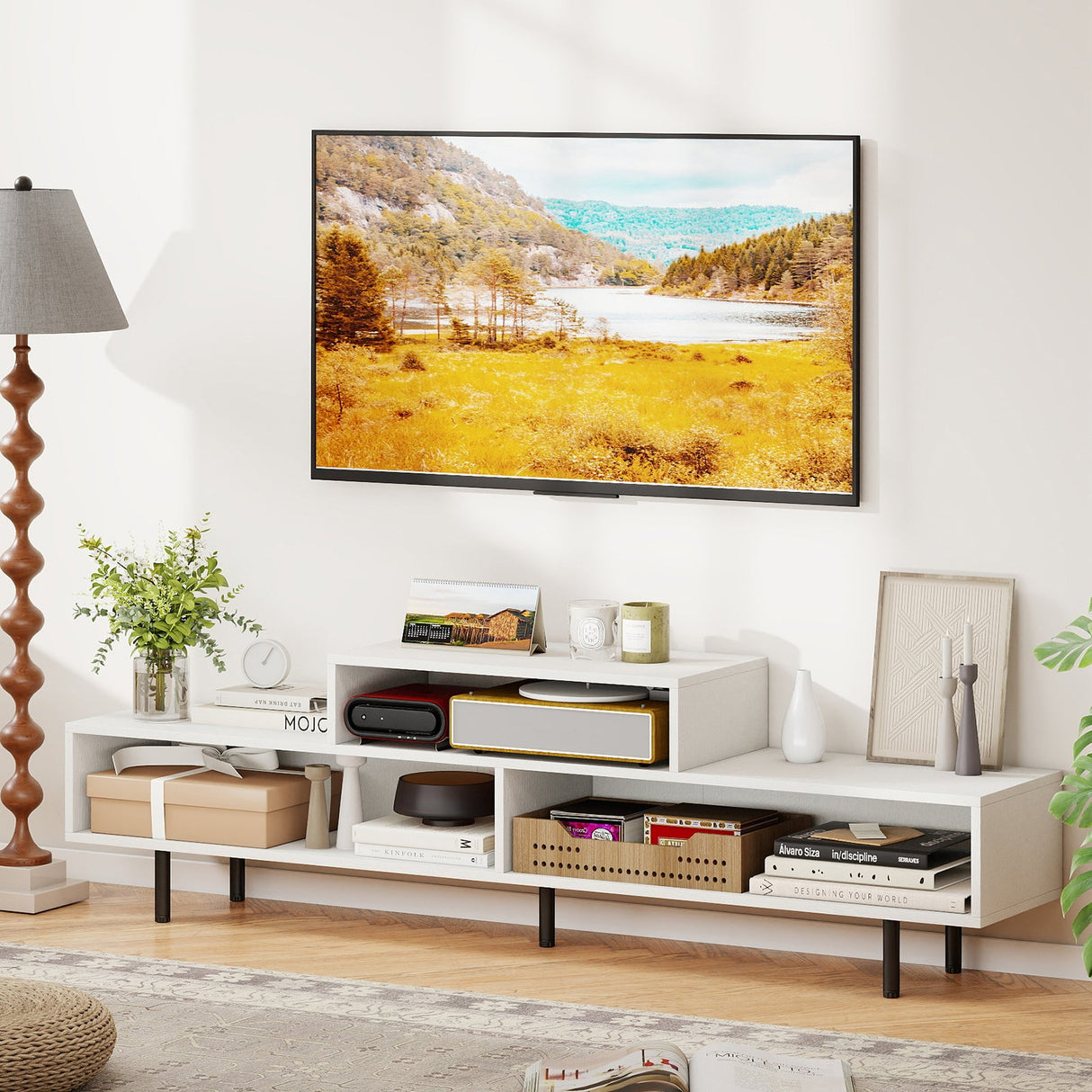 Mueble para TV de 3 Compartimentos para Televisores de hasta 70 Pulgadas con Compartimentos Abiertos