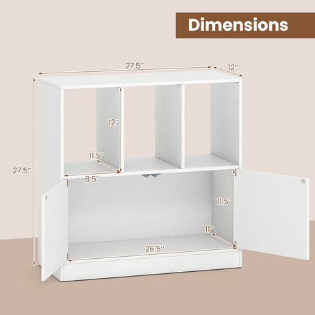 Estantería de 3 cubos con puertas Estantería cúbica de 3 niveles con compartimentos abiertos y armario
