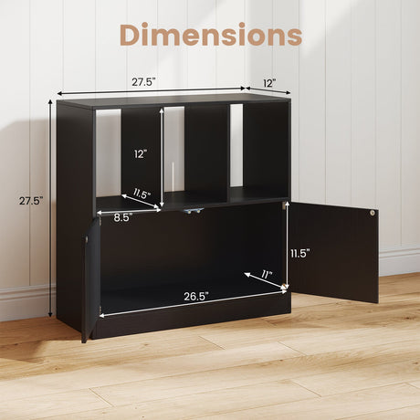 Estantería de 3 cubos con puertas Estantería cúbica de 3 niveles con compartimentos abiertos y armario