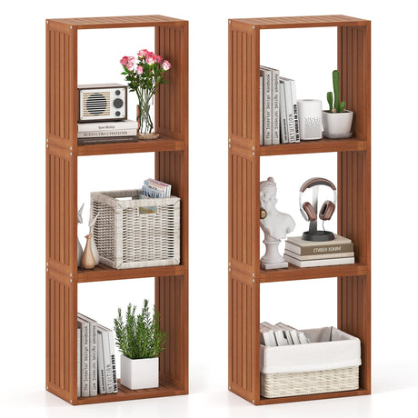 3 estanterías cúbicas de madera maciza, organizadores de almacenamiento apilables con diseño de listones abiertos