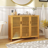 Armario de baño de bambú de 3 puertas con estantes - Natural