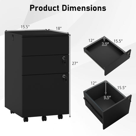 Archivador de 3 cajones con cerradura y pedestal de escritorio
