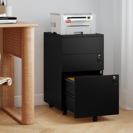 Archivador de 3 cajones con cerradura y pedestal de escritorio