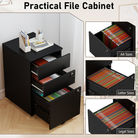 Archivador de 3 cajones con cerradura y pedestal de escritorio