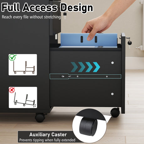 Archivador de 3 cajones con cerradura y pedestal de escritorio
