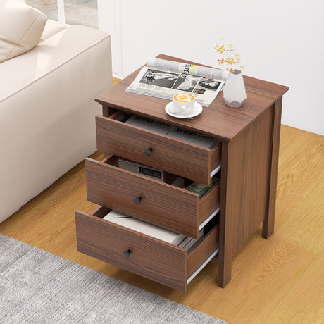 Mesita de noche de madera de 3 cajones, moderna