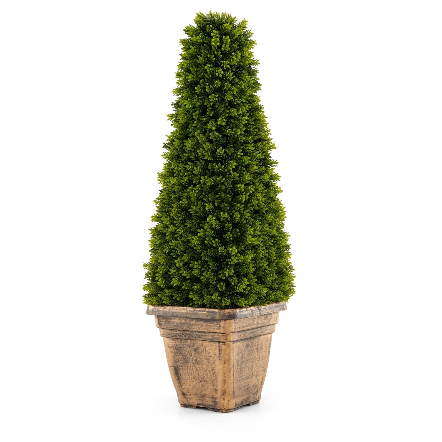Árbol topiario artificial de boj de 3 pies con maceta de cemento - Verde