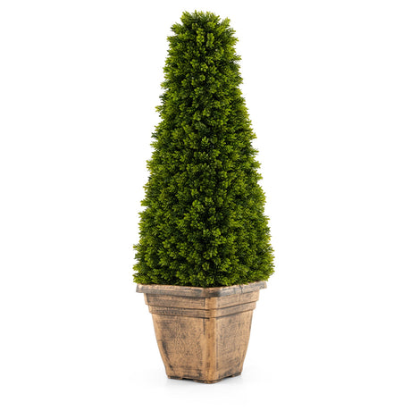 Árbol topiario artificial de boj de 3 pies con maceta de cemento - Verde