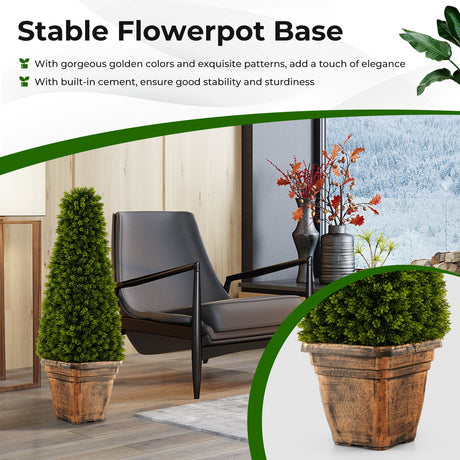Árbol topiario artificial de boj de 3 pies con maceta de cemento - Verde