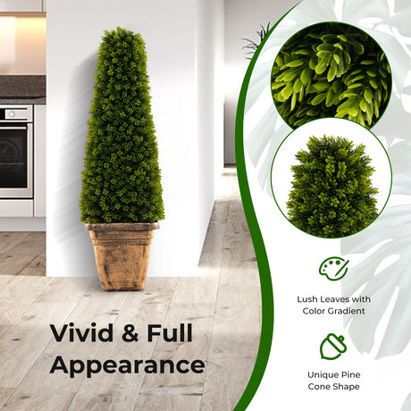 Árbol topiario artificial de boj de 3 pies con maceta de cemento - Verde