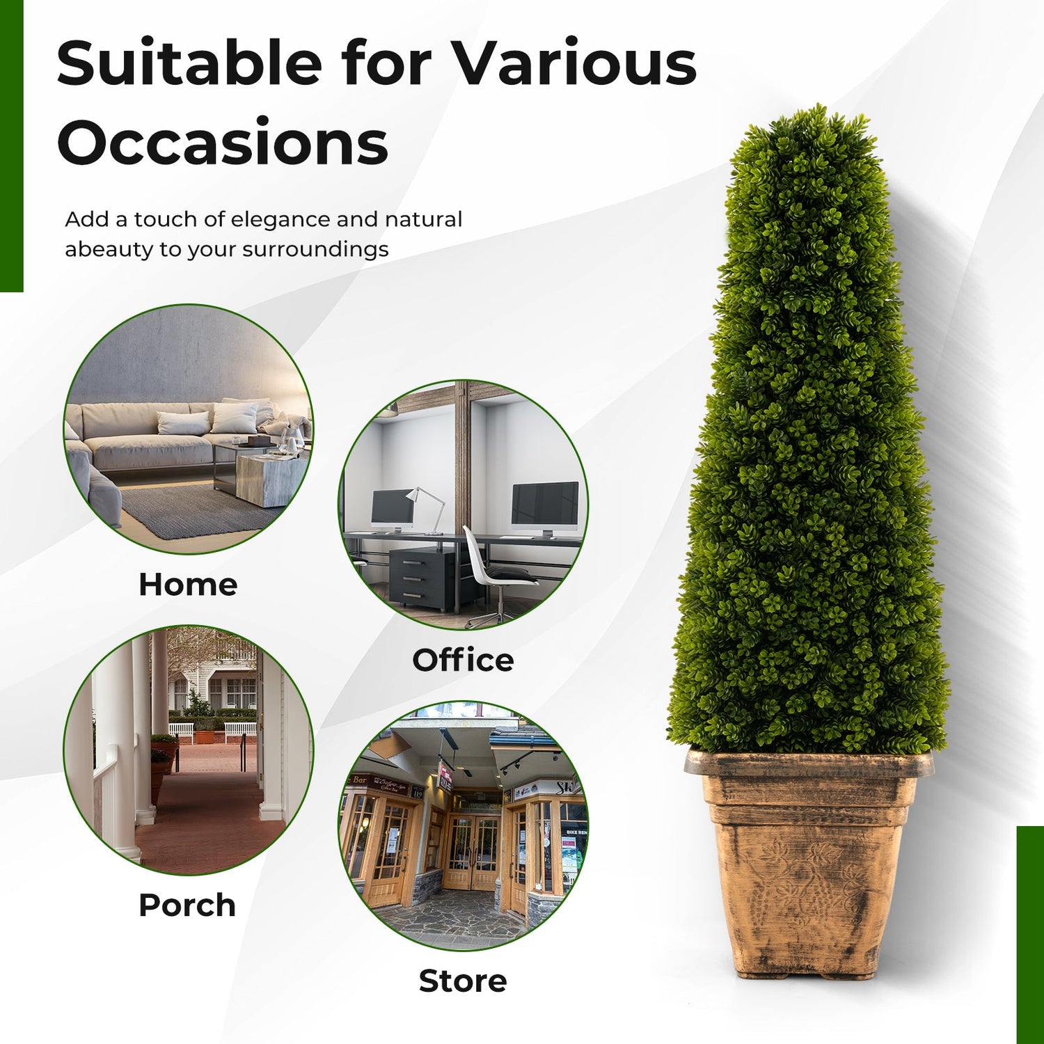 Árbol topiario artificial de boj de 3 pies con maceta de cemento - Verde