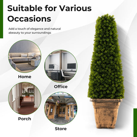 Árbol topiario artificial de boj de 3 pies con maceta de cemento - Verde