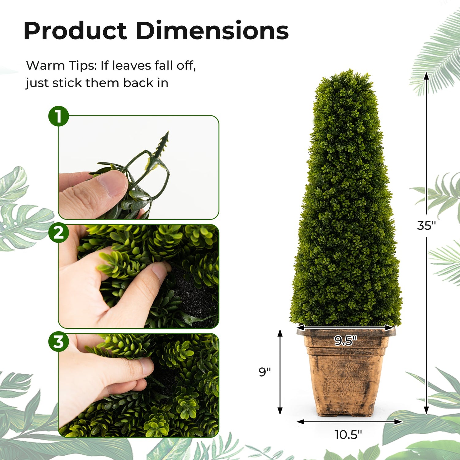 Árbol topiario artificial de boj de 3 pies con maceta de cemento - Verde