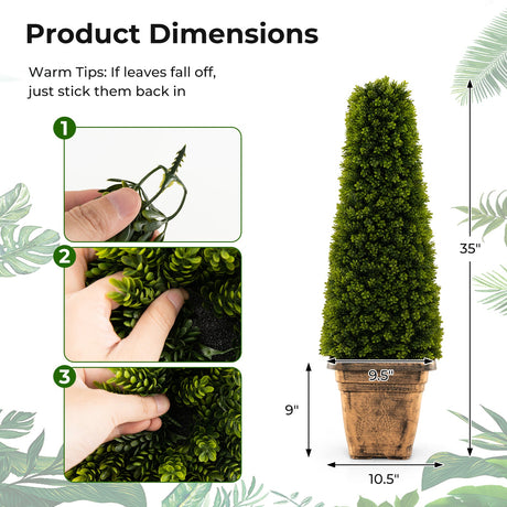 Árbol topiario artificial de boj de 3 pies con maceta de cemento - Verde
