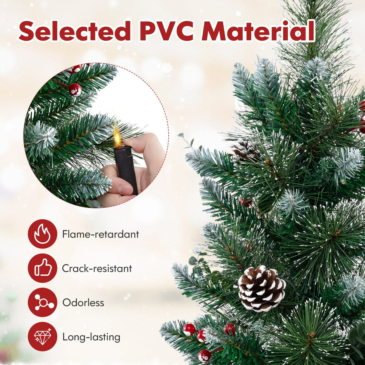 Decoración Navideña de Sobremesa de 3 FT a Pilas con 81 Agujas de PVC y Pino