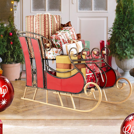 Trineo de Navidad de metal de 3 pies Decoración de trineo de Papá Noel con estante de almacenamiento de 2 niveles