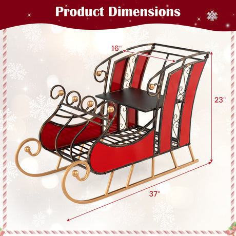 Trineo de Navidad de metal de 3 pies Decoración de trineo de Papá Noel con estante de almacenamiento de 2 niveles