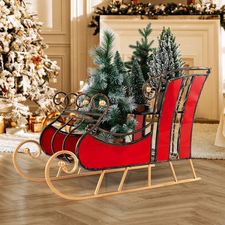 Trineo de Navidad de metal de 3 pies Decoración de trineo de Papá Noel con estante de almacenamiento de 2 niveles