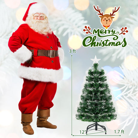 Árbol de Navidad de Fibra Óptica de 3 Pies con Puntas de Ramas y Estrella Superior
