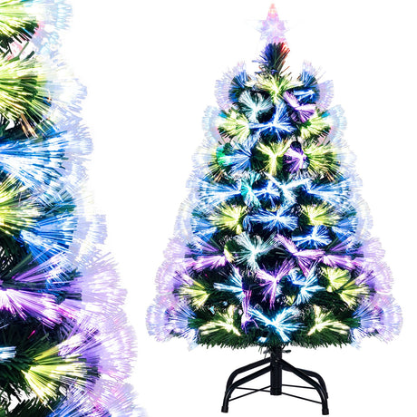 Árbol de Navidad de Fibra Óptica de 3 Pies con Puntas de Ramas y Estrella Superior