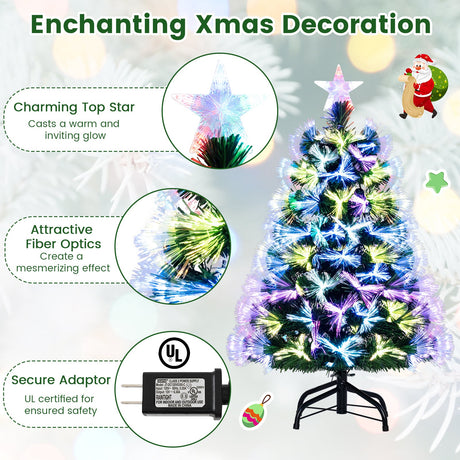 Árbol de Navidad de Fibra Óptica de 3 Pies con Puntas de Ramas y Estrella Superior