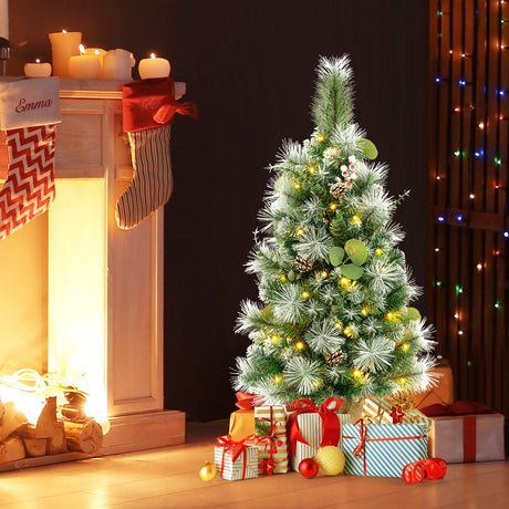 Árbol de Navidad artificial preiluminado de 3 pies con 98 agujas de pino y PVC flocado